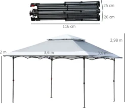 Outsunny Faltpavillon Pop-Up-Zelt Gartenpavillon Rollentasche Oxford-Gewebe 3,6 X 3,6m Hellgrau+Weiß -Grünwelt Exporteren Garten-Winkel e26e4f46cecfca7b46c4379e4f805a83