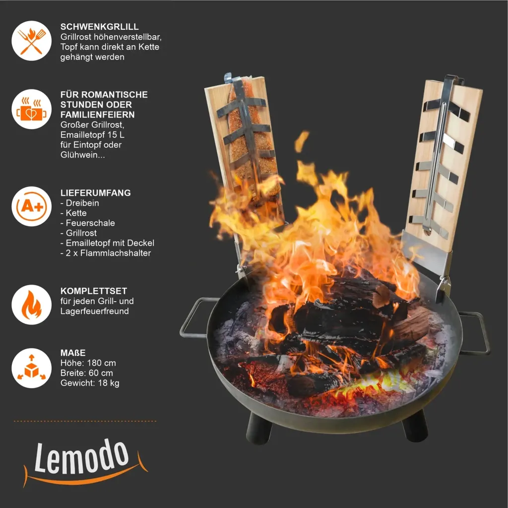 Grill Schwenkgrill Feuerschale Mit Topf Und 2 Flammlachs-Haltern 2341 13 Grill Schwenkgrill Feuerschale Mit Topf Und 2 Flammlachs-Haltern 2341 – Bild 13