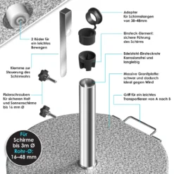 KESSER® Granit Sonnenschirmständer Mit Edelstahlrohr, Hochwertiger Schirmständer Sockel 25KG - Für Schirmstöcke Bis 16-48 Mm, Inkl. Transport Griff Garten Balkonschirmständer, Farbe:Grau, Größe:Rund -Grünwelt Exporteren Garten-Winkel e39f52bb0ecb6b4897b6dafee43968a4