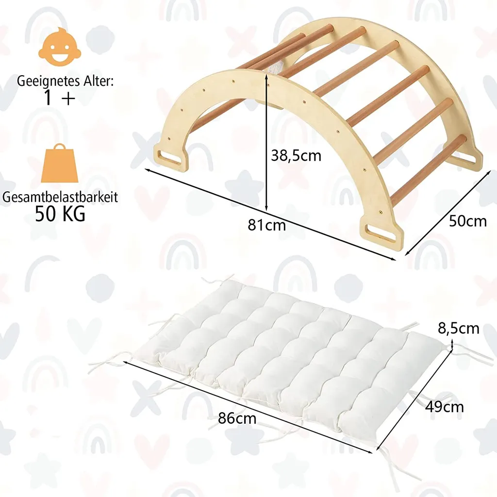 COSTWAY Bogen Mit Weichem Kissen, Kletterbogen Für Kinder Kleinkinder, Bogenwippe Aus Holz, Spielbogen Für Drinnen Und Draußen 5 COSTWAY Bogen Mit Weichem Kissen, Kletterbogen Für Kinder Kleinkinder, Bogenwippe Aus Holz, Spielbogen Für Drinnen Und Draußen – Bild 5