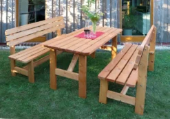 Holz-Garnitur Summer Honigbraun 2 Bänke + 1 Tisch Promadino Gartenmöbel Holz -Grünwelt Exporteren Garten-Winkel e4107b837568c7a7d285c0c456c821b7