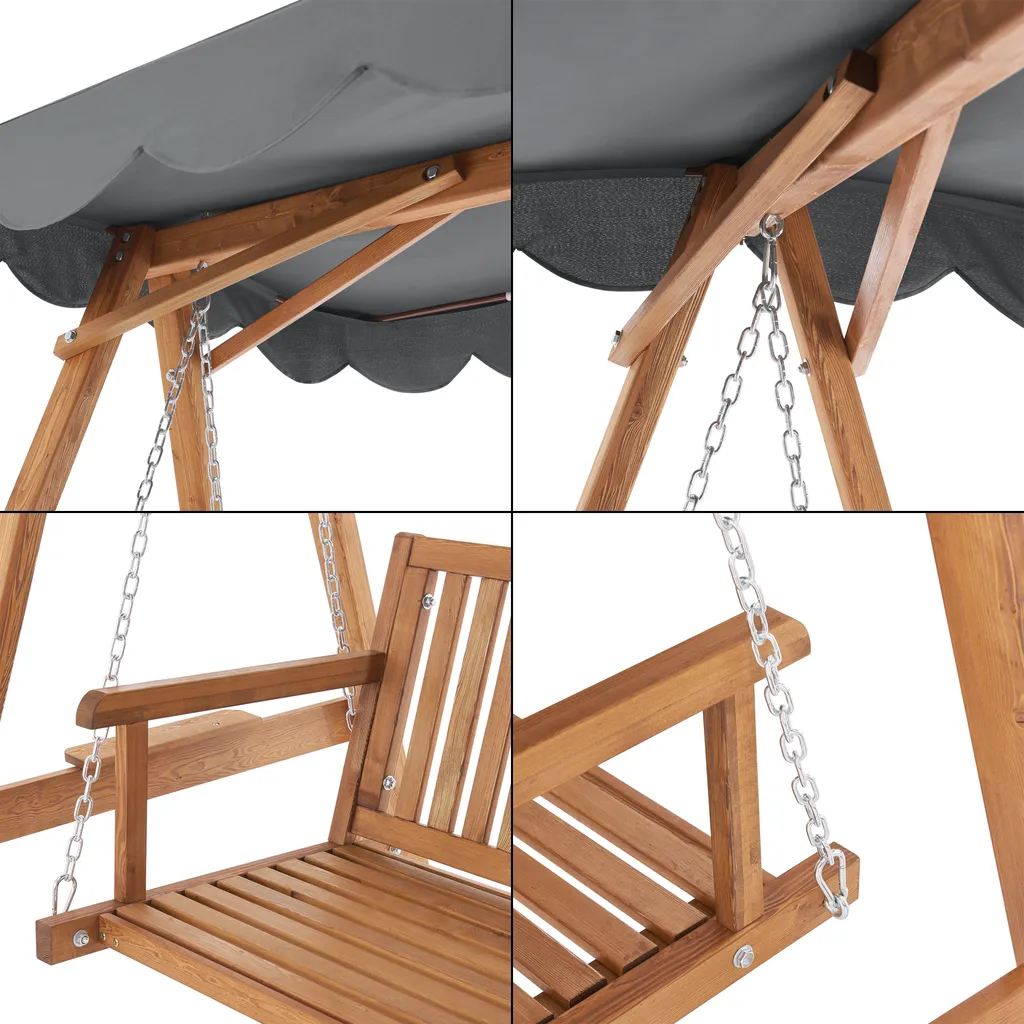 Hollywoodschaukel Afandou 200 X 130 X 185 Cm Gartenschaukel Mit Dach Max. 200 Kg Schaukelbank Für 2 Personen Gestell Aus Massivholz Dunkelgrau 7 Hollywoodschaukel Afandou 200 X 130 X 185 Cm Gartenschaukel Mit Dach Max. 200 Kg Schaukelbank Für 2 Personen Gestell Aus Massivholz Dunkelgrau – Bild 7