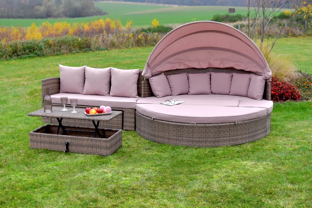 Merxx Relaxinsel "Riva" Ø 180 Cm Mit Erweiterungsset, Inkl. Kissen - Aluminiumgestell Mit Kunststoffgeflecht Natur 4 Merxx Relaxinsel "Riva" Ø 180 Cm Mit Erweiterungsset, Inkl. Kissen - Aluminiumgestell Mit Kunststoffgeflecht Natur – Bild 4