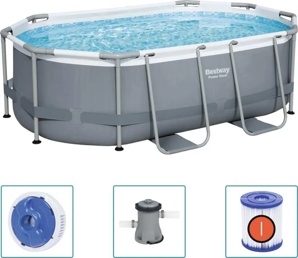 Bestway® Power Steel™ Frame Pool Set Mit Filterpumpe 305 X 200 X 84 Cm, Grau, Oval 3 Bestway® Power Steel™ Frame Pool Set Mit Filterpumpe 305 X 200 X 84 Cm, Grau, Oval – Bild 3