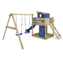 WICKEY Spielturm Klettergerüst Smart Camp Mit Schaukel & Rutsche, Baumhaus Mit Sandkasten, Kletterleiter & Spiel-Zubehör - Blau -Grünwelt Exporteren Garten-Winkel e6c7eced0f8c87aa1c511a3db2630751