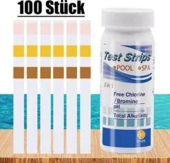 100x Pool Teststreifen 3in1 Chlor Brom PH Wert Alkalität Pooltester Wassertester Poolzubehör