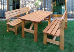 Holz-Garnitur Summer Honigbraun 2 Bänke + 1 Tisch Promadino Gartenmöbel Holz -Grünwelt Exporteren Garten-Winkel e6fff38fa74837dffc2fa095a5acae1e