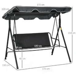 Outsunny Hollywoodschaukel Gartenschaukel Schaukelbank 3-Sitzer Mit Dach Stahl Grau+weiß 172 X 120 X 153cm -Grünwelt Exporteren Garten-Winkel e8a191ecc5e0af9870347f8900878e73