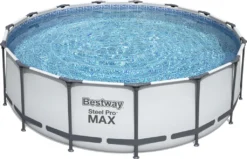 Bestway Steel Pro Max™ Frame Pool Komplett-Set, Rund, Mit Filterpumpe, Sicherheitsleiter & Abdeckplane 457 X 122 Cm