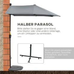 HOMCOM Outsunny 2 X 2 M Sonnenschirm Halbrundschirm Wasserdicht Für Garten Dunkelgrau -Grünwelt Exporteren Garten-Winkel e95774b90f54f4933648560c408b0fba