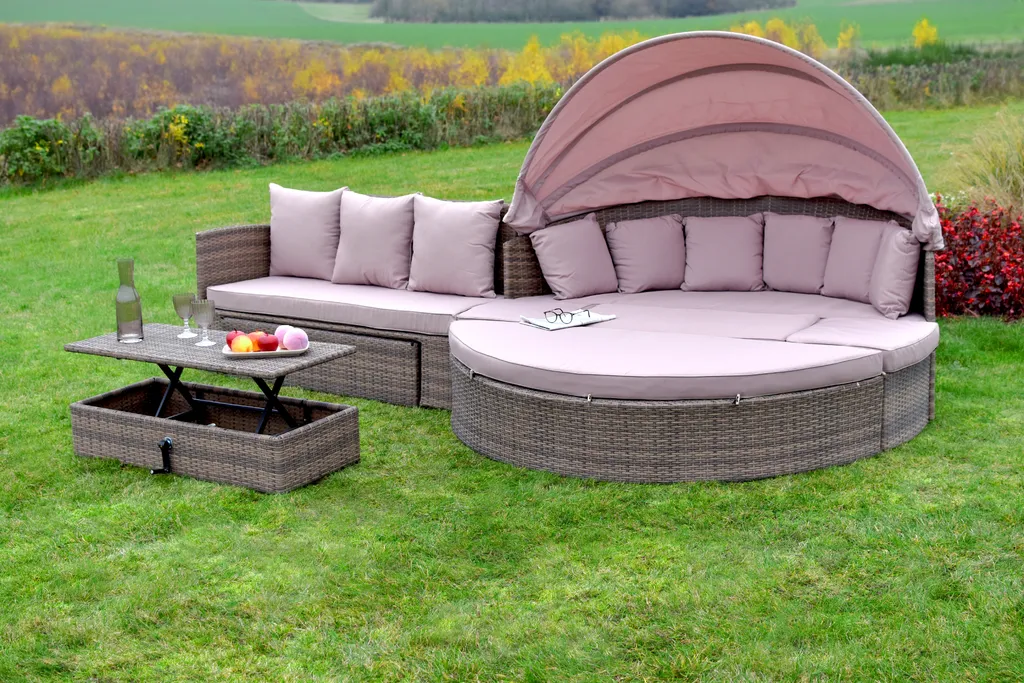 Merxx Relaxinsel "Riva" Ø 180 Cm Mit Erweiterungsset, Inkl. Kissen - Aluminiumgestell Mit Kunststoffgeflecht Natur 3 Merxx Relaxinsel "Riva" Ø 180 Cm Mit Erweiterungsset, Inkl. Kissen - Aluminiumgestell Mit Kunststoffgeflecht Natur – Bild 3