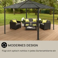 Blumfeldt Pantheon Cortina Pavillon Wasserdicht, Stabil & Winterfest, Terrassenüberdachung Sturmfest, Gartenpavillon Mit Durchsichtigem Festem Dach, Metall-Pergola Mit Hardtop, Pavillon 3x4 M, Schwarz -Grünwelt Exporteren Garten-Winkel e9c8b6a48f538598b9616e294f69af9d