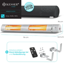 KESSER® Infrarot Heizstrahler 3000W IR-Gastro-Bar Terrassenstrahler Mit Fernbedienung Inkl. Schutzhülle Infrarotstrahler Quarzstrahler Terrassenheizer Wickeltischstrahler Wand-Heizstrahler Black, Leistung:3000W Silber -Grünwelt Exporteren Garten-Winkel ea8b1d4187b7fb34bc3ff882cf85c720