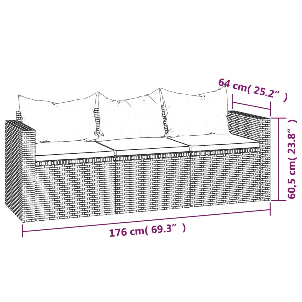 VidaXL 3-tlg. Garten-Lounge-Set Mit Kissen Grau Poly Rattan 8 VidaXL 3-tlg. Garten-Lounge-Set Mit Kissen Grau Poly Rattan – Bild 8