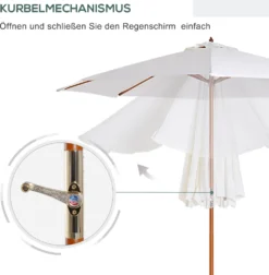 Outsunny Sonnenschirm Holzschirm Gartenschirm Balkonschirm Kurbelschirm, Pappel, Creme, Φ2.7x2.5m (Modell1) -Grünwelt Exporteren Garten-Winkel eb41897635d85970f858c3d720d0f72e