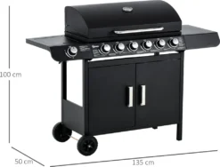 Outsunny Gasgrill BBQ Grillwagen Mit 6 Brennern 1 Seitenbrenner Schrank Multifunktion Metall Schwarz 135 X 50 X 100 Cm -Grünwelt Exporteren Garten-Winkel ec94f794f26cb8815333d6039b68a7cd