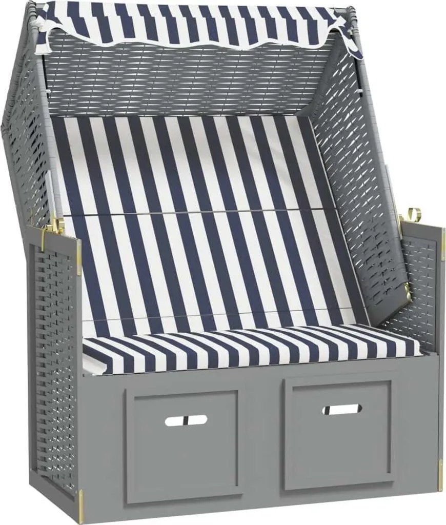 VidaXL Strandkorb Mit Dach Poly Rattan Und Massivholz Blau & Weiß 1 VidaXL Strandkorb Mit Dach Poly Rattan Und Massivholz Blau & Weiß