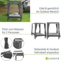 Juskys Doppel Loungebett Kreta - Gartenliege Für 2 Personen - Dach & Rückenlehne Verstellbar - Sonnenliege Für Terrasse, Garten & Balkon - Liege Grau -Grünwelt Exporteren Garten-Winkel ed3d9e31ae00b49ff338a5f9919f3b67