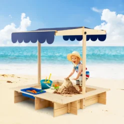 COSTWAY Sandkasten Für Kinder Aus Holz Im Freien, Überdachter Sandkasten Aus Ausgewähltem Zedernholz, Sandkasten-Spielzeug Hof-Spielstation Für 3-12 Jahre Alte Kinder