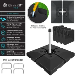 KESSER® Sonnenschirmständer 4-teilig Schirmgewicht Schirmständer Für Ampelschirm Bodenkreuz 90 Liter / 120 Kg Befüllbar Mit Wasser Oder Sand Inkl. Metallverbinder Ampelschirmständer Kunststoff, Farbe:Schwarz -Grünwelt Exporteren Garten-Winkel ee33018aa12f3491c2df6129d1736932