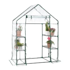 Juskys Foliengewächshaus 1 M² Aufrollbare Tür - Gewächshaus Für Tomaten - Stabiles Balkon Treibhaus Mit 4 Ebenen, Großem Eingang, PVC-Abdeckung