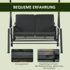 Outsunny Hollywoodschaukel, 2-Sitzer Gartenschaukel, Schaukelbank Mit Verstellbarem Sonnendach, Sitzkissen, Für Balkon, Dunkelgrau, Stahl, 148 X 129 X 172 Cm -Grünwelt Exporteren Garten-Winkel ee83e98600c8314532219de4124d651f