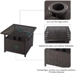 COSTWAY Garten Beistelltisch Rattan, Gartentisch Mit Schirmloch, Rattantisch Kaffeetisch Terrasentisch Balkontisch Teetisch 55,5x55,5x46cm -Grünwelt Exporteren Garten-Winkel eea85f6023dde8e18cfa04c7738edb96
