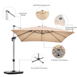 COSTWAY Sonnenschirm Ø300cm, Terrassenschirm Mit Kreuzfuß, Ampelschirm Gartenschirm Neigbar, Quadratischer Freischwinger, Marktschirm Mit Kurbel Für Garten Und Pool -Grünwelt Exporteren Garten-Winkel ef999bdc44b0214b48ac14550e57314d