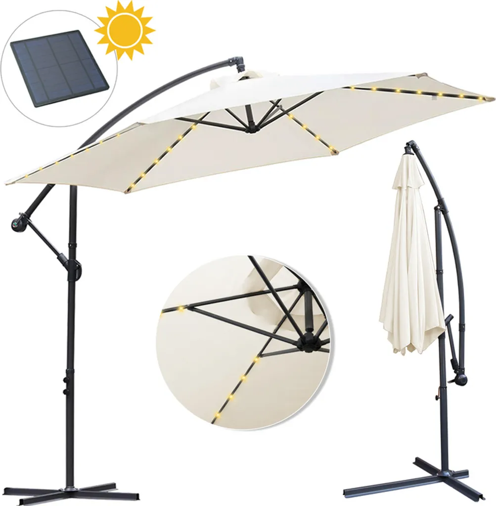 EINFEBEN 3m Sonnenschirm Mit LED Solar Ampelschirm Balkonschirm Marktschirm UV40+ Gartenschirm,Beige 1 EINFEBEN 3m Sonnenschirm Mit LED Solar Ampelschirm Balkonschirm Marktschirm UV40+ Gartenschirm,Beige