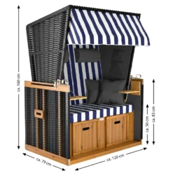 Sanzaro Strandkorb XL120 Cm Deluxe Zweisitzer Holz Und Poly-Rattan Volllieger 4 X Kissen Klappbare Rückenlehne 2 Personen Blau-Weiss Blockstreifen -Grünwelt Exporteren Garten-Winkel f02d2dd27828beba04a3cf118d09a167
