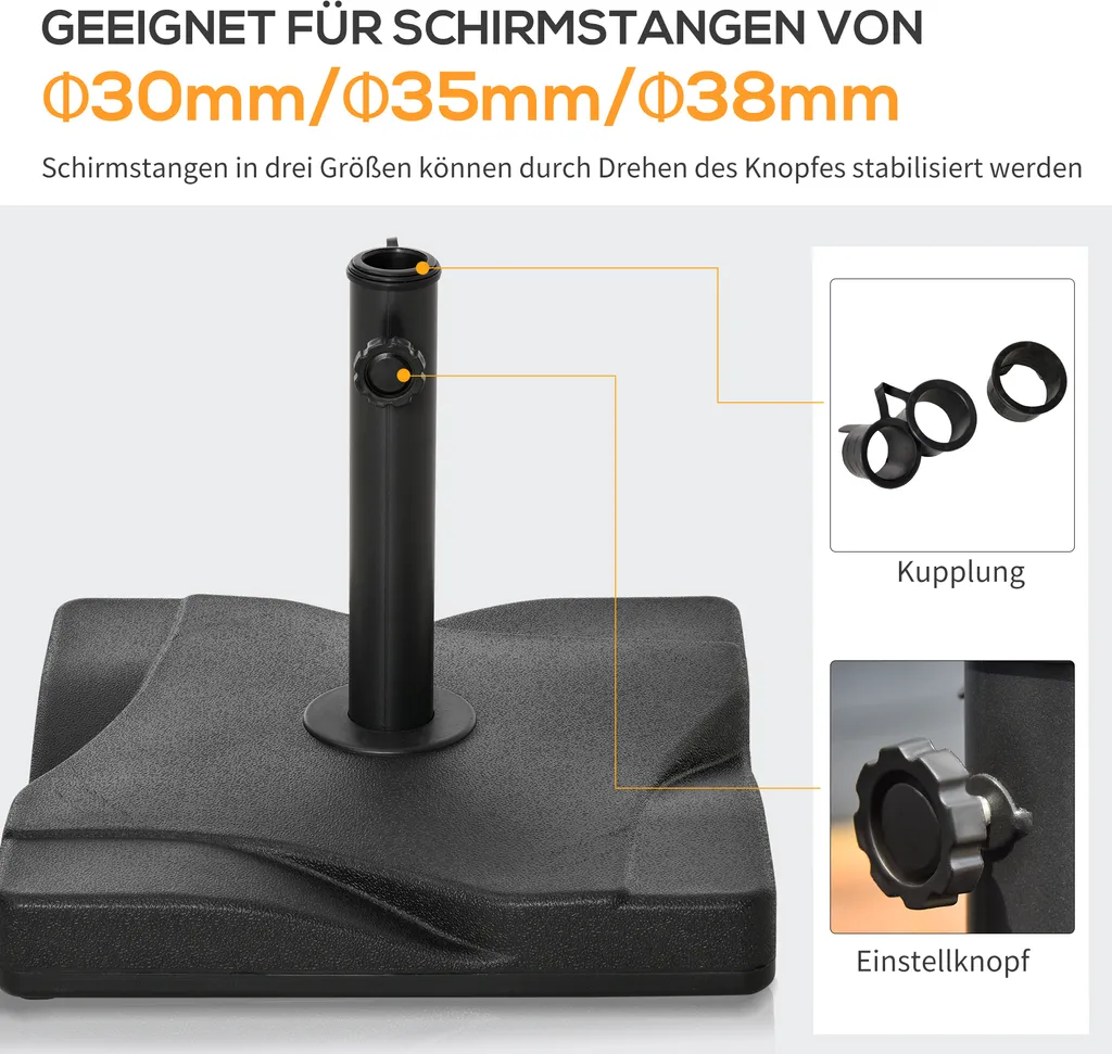 Outsunny Sonnenschirmständer 20 Kg Schirmständer Für Sonnenschirm Schirmstangen 30-38 Mm Sonnenschirmfuß Für Garten Terrasse Balkon Zement 41,5 X 41,5 Schwarz 5 Outsunny Sonnenschirmständer 20 Kg Schirmständer Für Sonnenschirm Schirmstangen 30-38 Mm Sonnenschirmfuß Für Garten Terrasse Balkon Zement 41,5 X 41,5 Schwarz – Bild 5