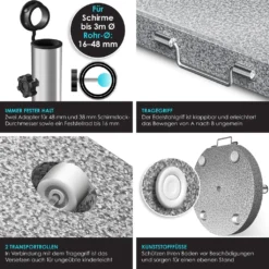 KESSER® Granit Sonnenschirmständer Mit Edelstahlrohr, Hochwertiger Schirmständer Sockel 25KG - Für Schirmstöcke Bis 16-48 Mm, Inkl. Transport Griff Garten Balkonschirmständer, Farbe:Grau, Größe:Rund -Grünwelt Exporteren Garten-Winkel f12250709e59a8370aee7e2dcb3568f6