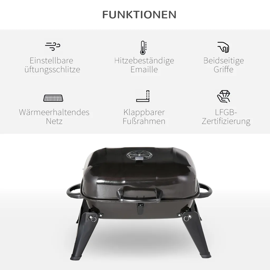 Outsunny Klappgrill Kohlegrill Standgrill Tragbar Tischgrill Garten BBQ Metall Schwarz 59 X 43 X 39 Cm 4 Outsunny Klappgrill Kohlegrill Standgrill Tragbar Tischgrill Garten BBQ Metall Schwarz 59 X 43 X 39 Cm – Bild 4