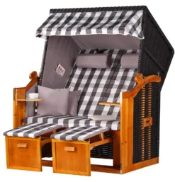 Strandkorb - Bene Living - Ostsee - Karo/grau - PE Schwarz