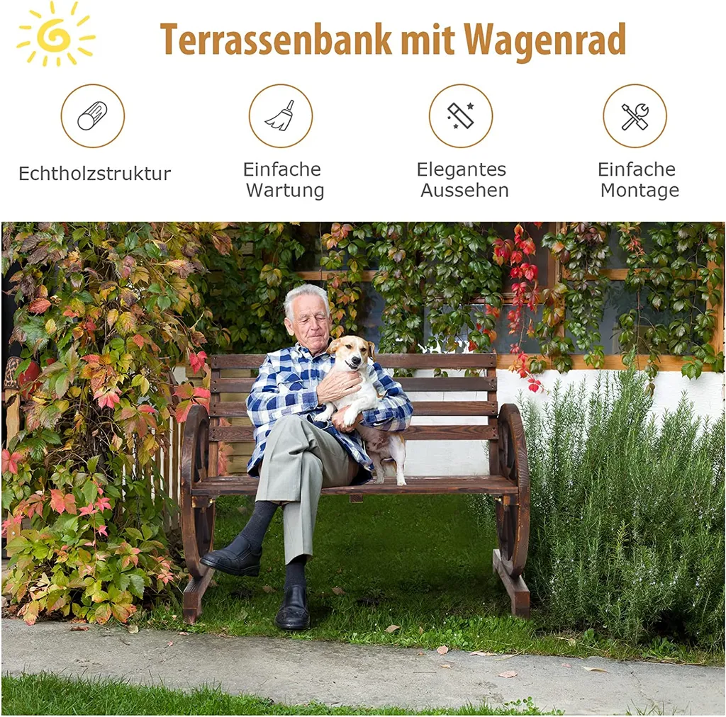 COSTWAY 2 Sitzer Gartenbank, Sitzbank Holz, Holzbank Retro-Design, Ideal Für Hinterhof, Straße, Garten 3 COSTWAY 2 Sitzer Gartenbank, Sitzbank Holz, Holzbank Retro-Design, Ideal Für Hinterhof, Straße, Garten – Bild 3