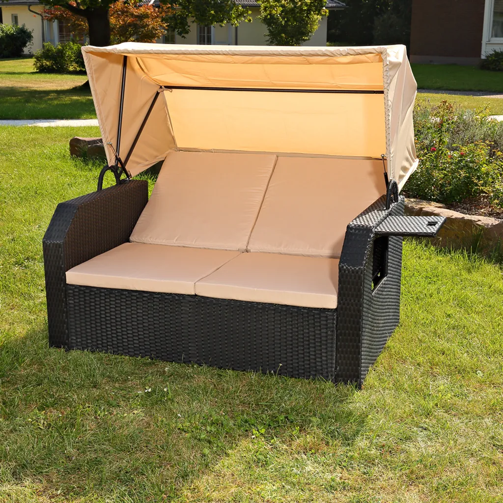 Mucola Sonnenbett Strandkorb Sonnenliege Rattan Bett Inkl. Dach Rattan - Schwarz Rattan Dach Rattan Strandkorb Liegebett Relaxliege 5 Mucola Sonnenbett Strandkorb Sonnenliege Rattan Bett Inkl. Dach Rattan - Schwarz Rattan Dach Rattan Strandkorb Liegebett Relaxliege – Bild 5