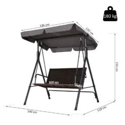 Outsunny Rattan Hollywoodschaukel, 2-Sitzer Gartenschaukel, Schaukelbank, Verstellbares Sonnendach, Stahlrahmen 140 X 110 X 151 Cm -Grünwelt Exporteren Garten-Winkel f3f68d3865e1e9a4040c2e20b55346aa