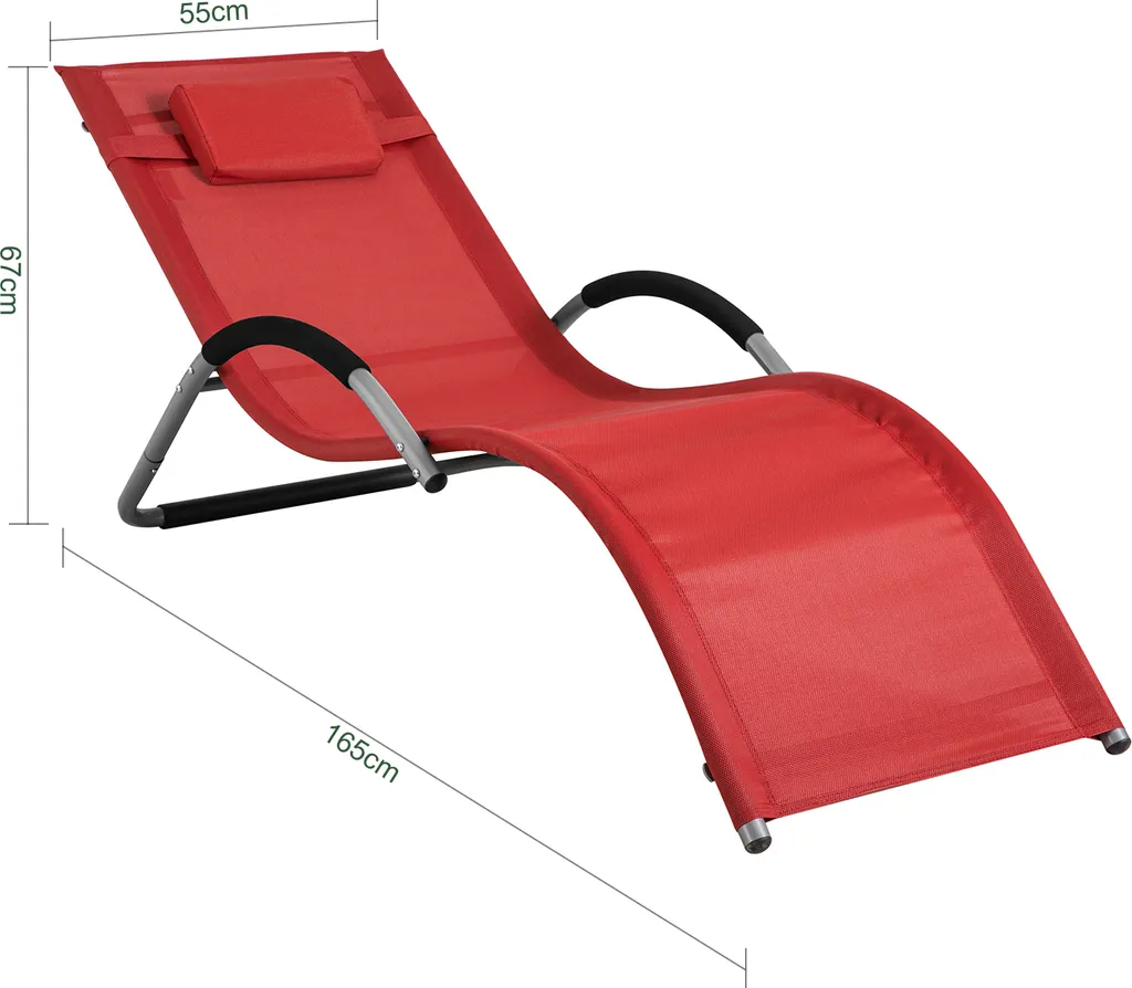 SoBuy OGS38-R Sonnenliege Gartenliege Relaxstuhl Liegestuhl Mit Kopfkissen Rot BHT Ca: 55x67x165cm 5 SoBuy OGS38-R Sonnenliege Gartenliege Relaxstuhl Liegestuhl Mit Kopfkissen Rot BHT Ca: 55x67x165cm – Bild 5