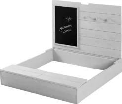 Roba Sandkasten Mit Deckel, HxBxT: 65,5 X 85 X 80 Cm, Sandkiste Aufklappbar Mit Tafel Und 3 Haken, Massivholz, Grau Lasiert, Wetterfest Und Umweltfreundlich, Aus Nachhaltiger Forstwirtschaft