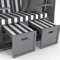 Sanzaro Strandkorb XL120 Cm Deluxe Zweisitzer Holz Und Poly-Rattan Volllieger 4 X Kissen Klappbare Rückenlehne 2 Personen Grau-Weiss Blockstreifen -Grünwelt Exporteren Garten-Winkel f5346076bdf2f401756277862e2f29cf