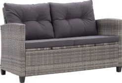 VidaXL 2-Sitzer-Gartensofa Mit Kissen Grau 124 Cm Poly Rattan