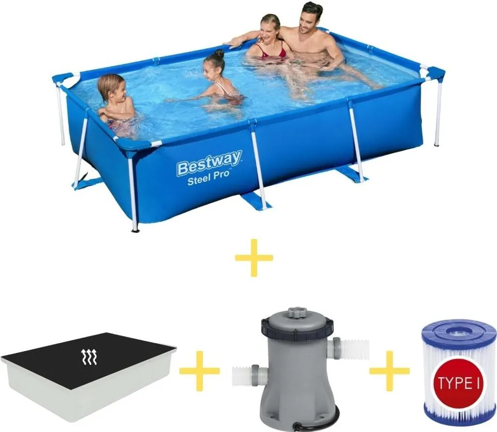 Bestway Pool - Steel Pro - 259 X 170 X 61 Cm - Inklusive Solarsegel, Filterpumpe & Filter 1 Bestway Pool - Steel Pro - 259 X 170 X 61 Cm - Inklusive Solarsegel, Filterpumpe & Filter