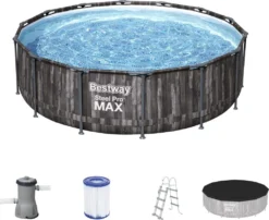 Bestway® Steel Pro MAX™ Auftstellpool-Komplett-Set Mit Filterpumpe Ø 427 X 107 Cm, Holz-Optik (Mooreiche), Rund -Grünwelt Exporteren Garten-Winkel f64cd5f22784349fdb9be049da614e16