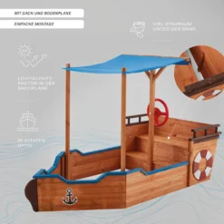 HOME DELUXE - Sandkasten MATSCHEKISTE - 160 X 78 X 103 Cm - , Piratenschiff, Sandkiste Mit Sonnendach, Aufklappbare Sitzbank, Spielzeug -Grünwelt Exporteren Garten-Winkel f658b3bc79d49c7440e7a68dca9413f1