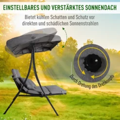Outsunny Hollywoodschaukel, 3-Sitzer Gartenschaukel, Schaukelbank, Verstellbares Sonnendach, Textilene Grau 200 X 115 X 168 Cm -Grünwelt Exporteren Garten-Winkel f7456549f6fbee8d13fa3b3e84aa091d