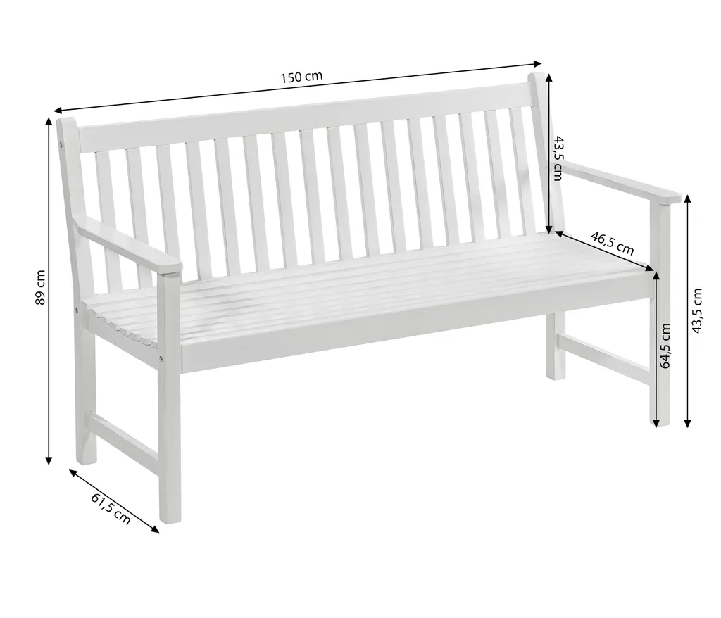 Dehner Gartenbank Mykonos, 3-Sitzer, 150 X 89 X 61.5 Cm, FSC® Akazienholz, Weiß 1 Dehner Gartenbank Mykonos, 3-Sitzer, 150 X 89 X 61.5 Cm, FSC® Akazienholz, Weiß
