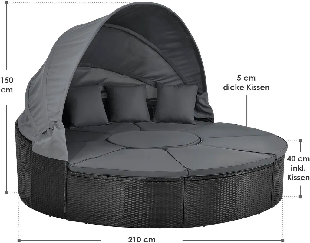 Juskys 2in1 XXL Polyrattan Sonneninsel & Sitzgruppe Puerto Plata – Set Mit Dach, Kissen, Tisch Und Hockern – Liegeinsel Lounge Wetterfest Garten 2 Juskys 2in1 XXL Polyrattan Sonneninsel & Sitzgruppe Puerto Plata – Set Mit Dach, Kissen, Tisch Und Hockern – Liegeinsel Lounge Wetterfest Garten – Bild 2