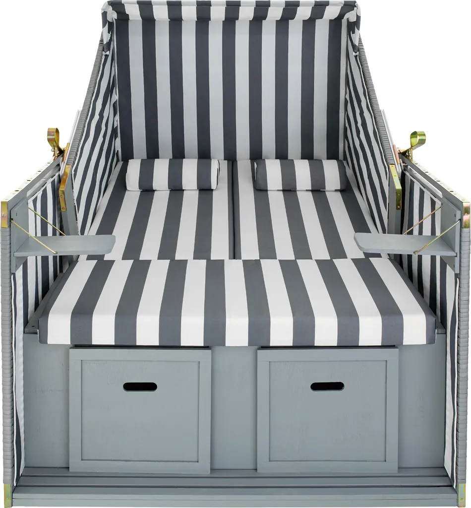 Tectake Strandkorb Mit Polster, Verstellbar, Inkl. Schutzhülle - Grau/weiß 7 Tectake Strandkorb Mit Polster, Verstellbar, Inkl. Schutzhülle - Grau/weiß – Bild 7