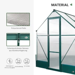 Outsunny Gewächshaus Für Den Garten, Vielseitig Nutzbar Als Treibhaus, Tomatenhaus, Frühbeet Und Pflanzenhaus, 4 Mm PC Sonnenschutzplatte, Aluminium, Transparent+Grün, 250x190x219 Cm -Grünwelt Exporteren Garten-Winkel f8029ea11a49bbab15f72d950a3e92d6