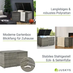 Juskys Polyrattan Auflagenbox Ikaria 950 L – Deckel Mit Hubautomatik & Innenplane – Garten Kissenbox Für Balkon & Terrasse – Gartenbox Grau-meliert -Grünwelt Exporteren Garten-Winkel f871df023ec5d58d7104c08faeb78954